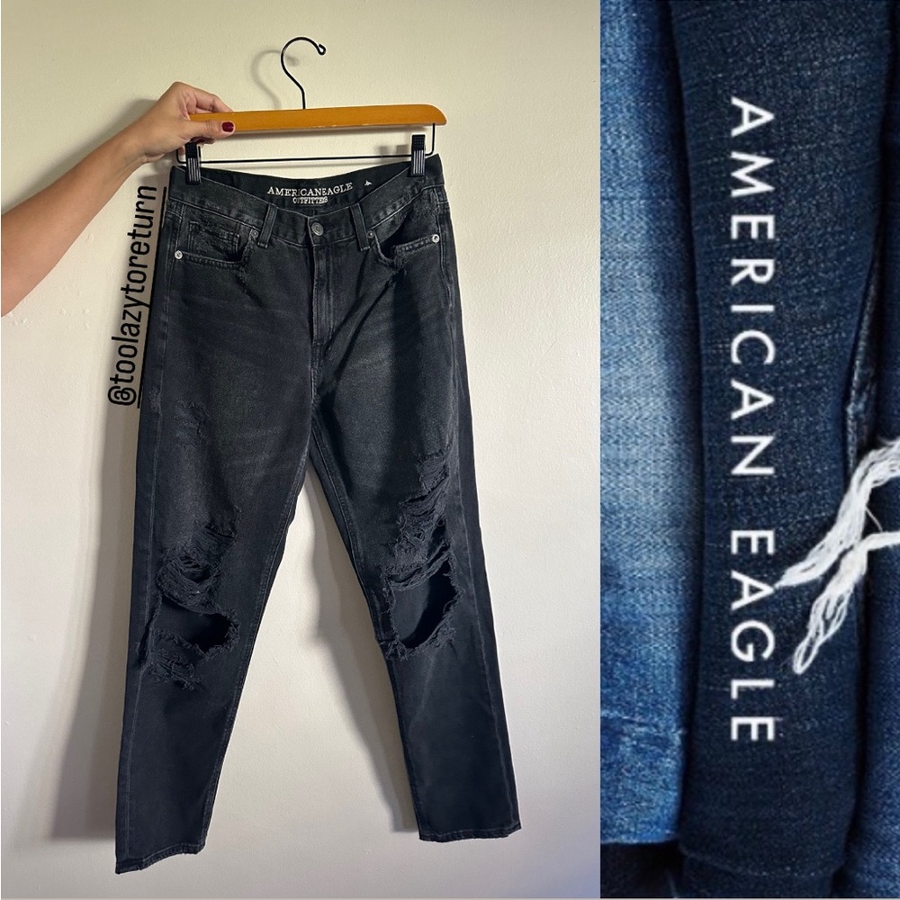American Eagle Outfitters Women’s Black Distressed Jeans 4